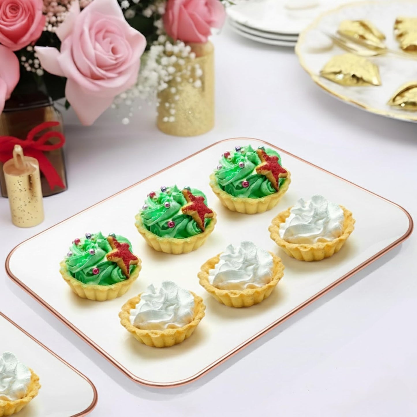 R-kay 3 Pack White Plastic Serving Trays for Party - Rectangular, 8 by 11 in, Heavy Duty Dessert Trays for Food