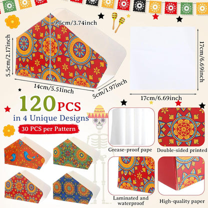 Qinyoung 120 Sets Disposable Taco Holders Bulk with Greaseproof Fiesta Paper Holder Shells Stand Rack Tray Stand up Nacho Holder Party Snack for Taco Tuesday Nights Party Supplies(5.5×2×2.2 Inches)