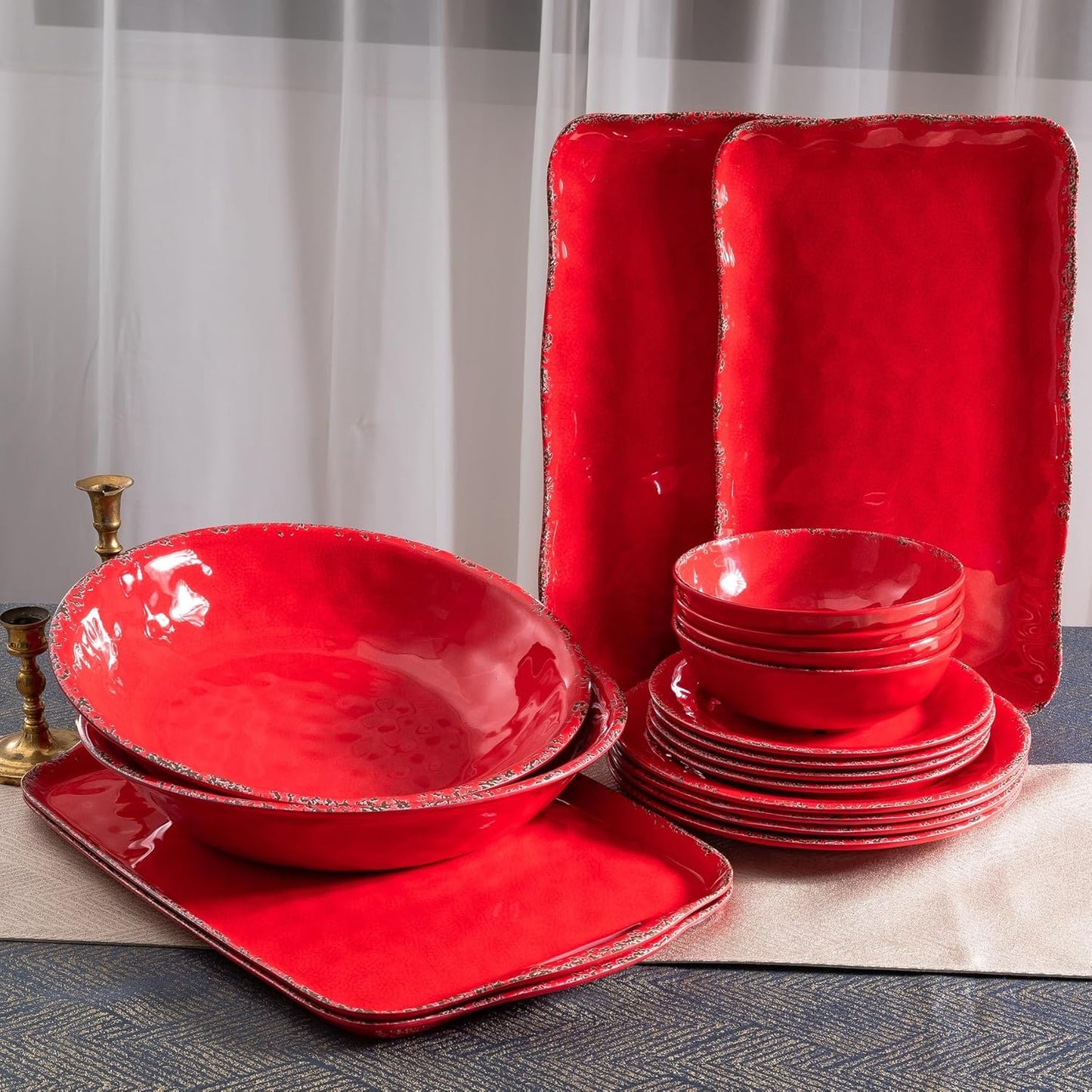 Melamine Serving Platters, set of 2, 17" x 10" Large Reusable BPA Free Rectangular Party Tray/Platters for Serving Appetizers, Fruits On Christmas and all Occasions,Red