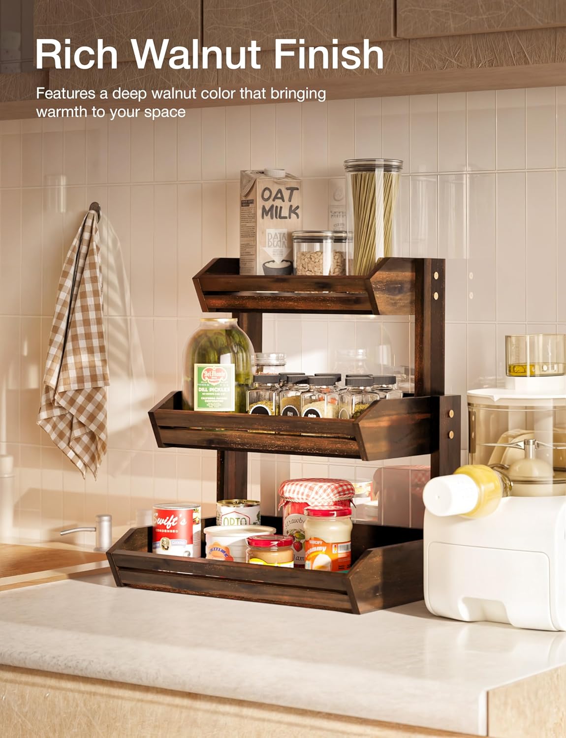 HOLANA Acacia 2 Tier Fruit Basket for Kitchen Counter Organizer – Wooden Fruit Bowl & Wooden Basket for Kitchen Counter Storage, Vegetable & Produce Storage, Snack Organizer for Countertop (Acacia)