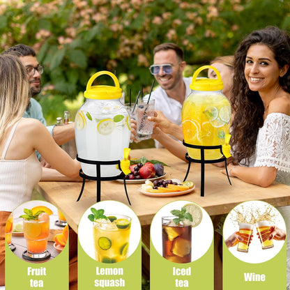 Havawish 2 Pack 1.16 Gallon Drink Beverage Dispenser with Stand for Parties Plastic Water Lemonade Juice Dispenser with Spigot and Lid for Countertop Weddings(Gold)