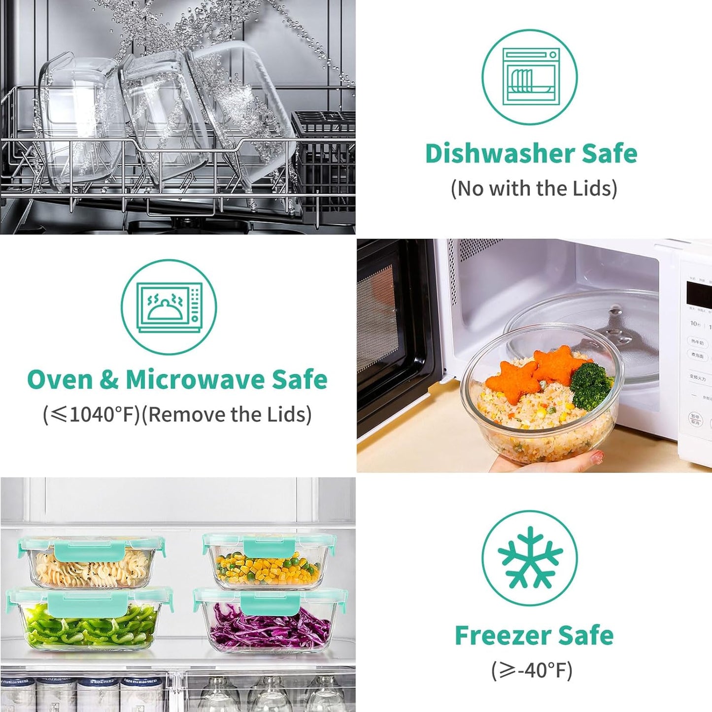 34pcs Glass Food Storage Containers with Lids Set, Airtight Glass Meal Prep Containers (17 Containers & 17 Lids), Leak Proof Lunch Container BPA-Free, Microwave, Oven, Freezer, Dishwasher Safe-Blue