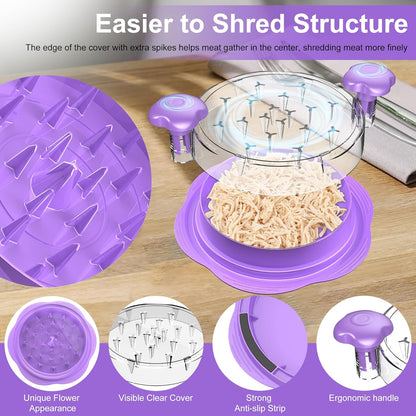 Chicken Shredder Tool Twist Large Meat Shredder with Brush&Fork, Black