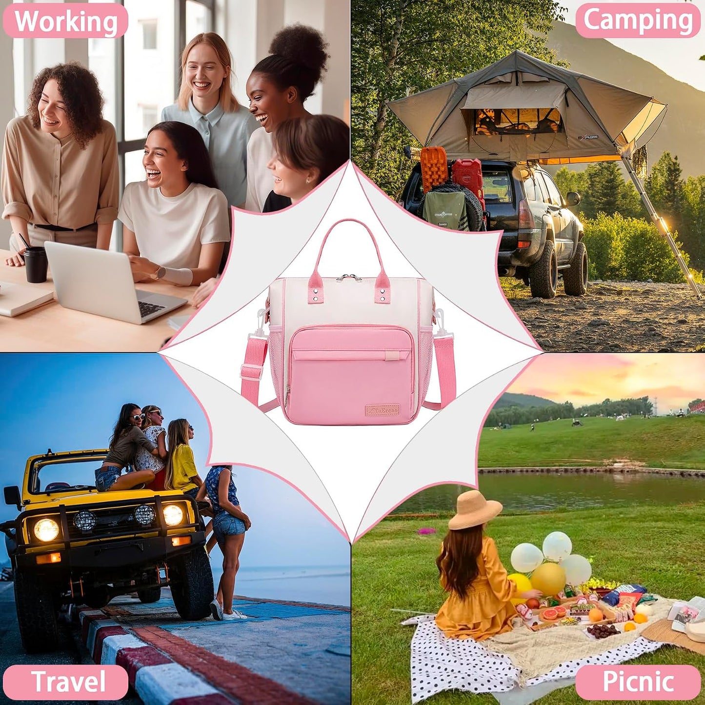 TuErCao Small Lunch Bag Lightweight Insulated Lunch Box for Women Work Portable Soft Cooler for Picnic Travel Road Trips, Loncheras para Mujer, Black