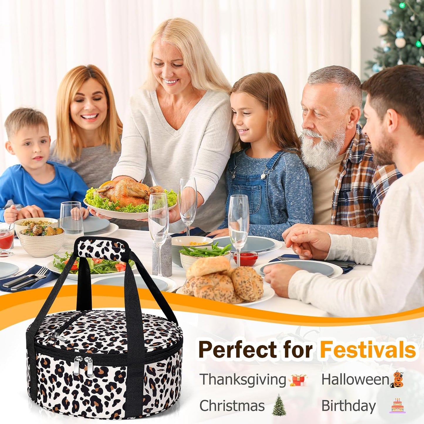 Round Insulated Casserole Carrier – 12" Portable Pie Carrier Bag for Hot or Cold Food, Leakproof Thermal Lunch Tote with Handle for Parties Picnic & Travel - Grey