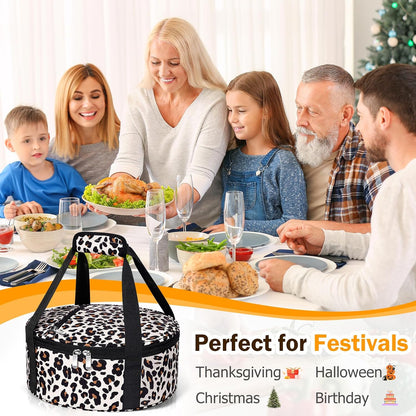 Round Insulated Casserole Carrier – 12" Portable Pie Carrier Bag for Hot or Cold Food, Leakproof Thermal Lunch Tote with Handle for Parties Picnic & Travel - Grey