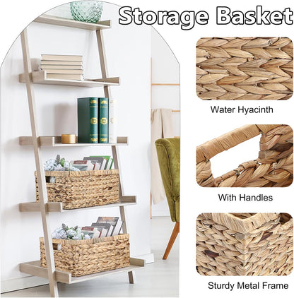 Hipiwe Water Hyacinth Storage Basket Bin Handwoven Decorative Basket Large Wicker Baskets Box with Handles Open Storage Bin Rectangular Baskets Containers for Shelf Pantry Organizing