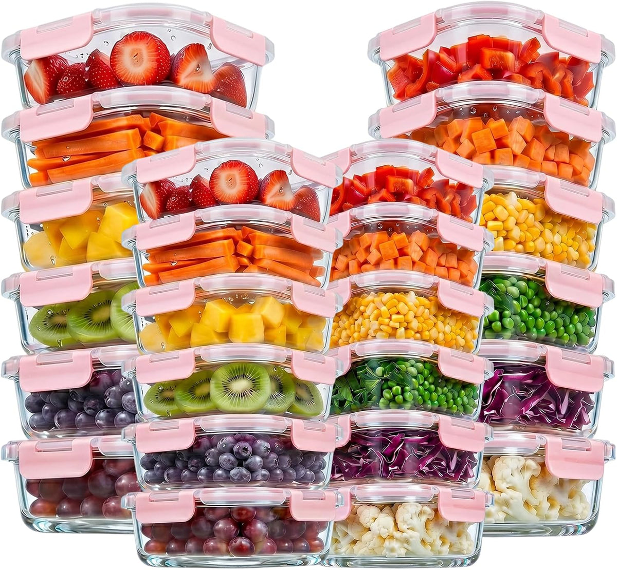 Konokyo Square Glass Food Storage Containers with Lids, 12 Pack Airtight Leakproof Meal Prep Containers, BPA-Free, Microwave Oven Freezer & Dishwasher Safe, Assorted Sizes