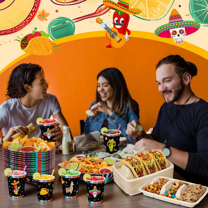 31 Pcs Taco Bar Supplies Kit Serving Party Mexican Party Decoration Fiesta Tacos Food and Tequila Decoration Fiesta Bar Sign 3 Dividers Food Trays Paper Cups and Snack Holder for Taco Tuesday Supplies