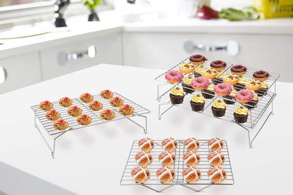P&P CHEF 4-Tier Cooling Rack Set, Stainless Steel Stackable 15" x 10" Rack