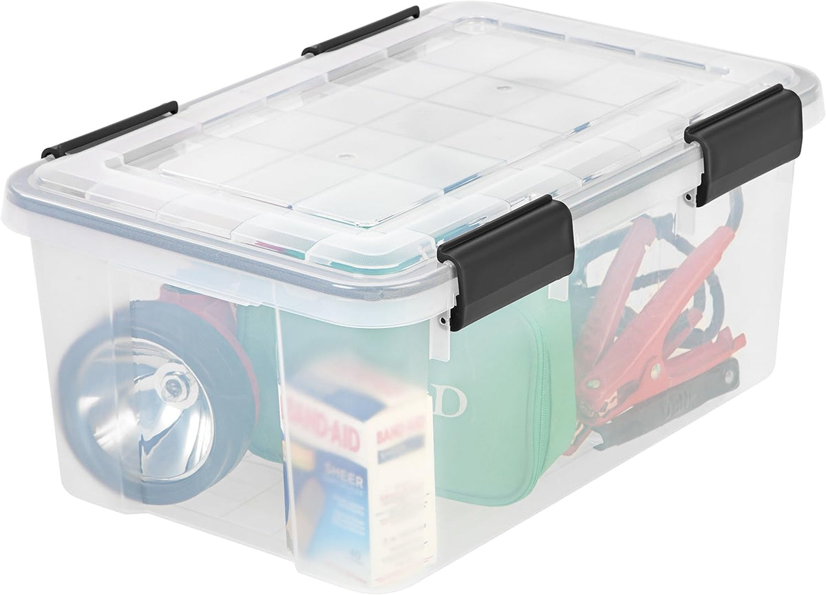 IRIS USA WeatherPro Storage Bins with Lids, 47 Qt, Gasket Seal, 2 Pack | Airtight gasket helps protect clothing, shoes, crafts, keepsakes, and household supplies from moisture and dust.