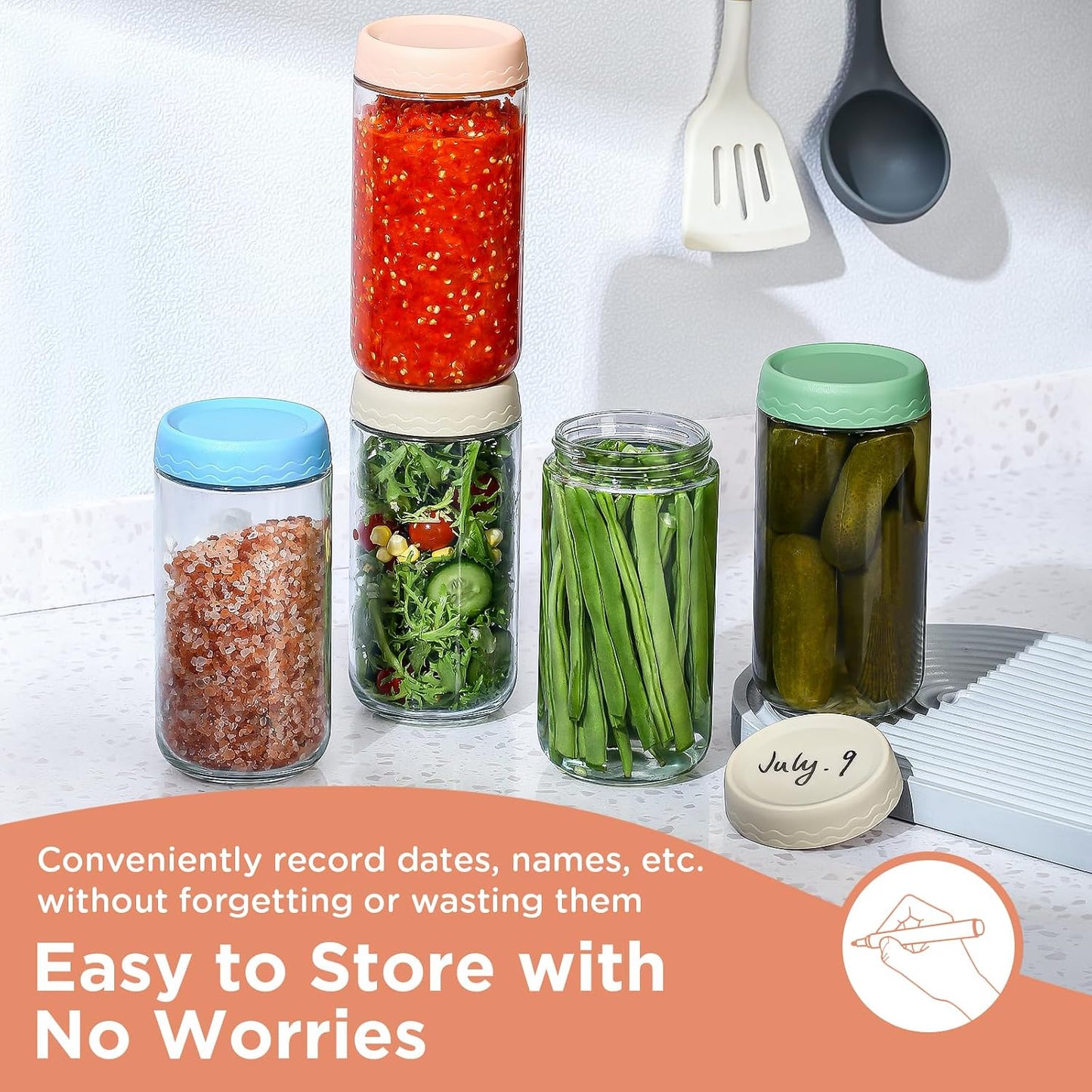 DRKIO 16 Oz Overnight Oats Containers with Lids - 6 Pack Glass Storage Jars with Airtight Lids Wide Mouth Mason Food Jars Great for Meal Prep Salad Chia Pudding Snacks Yogurt Sugar Spice Cereal