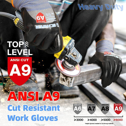 Schwer A9 Cut Resistant Work Gloves, 3/4 Double-Dipped Coating, PM3202, L
