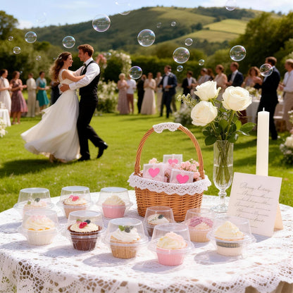 50 Pcs Cupcake Boxes Plastic Individual Cupcake Containers Single Cupcake Carrier with Connected Airtight Dome Lid for Party