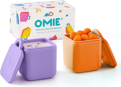 OmieBox (2 pack) Leakproof Dips Containers To Go, Salad Dressing Container, Condiment Container with Lids - Food Safe Silicone - 4 ounces (Blue/Lime)