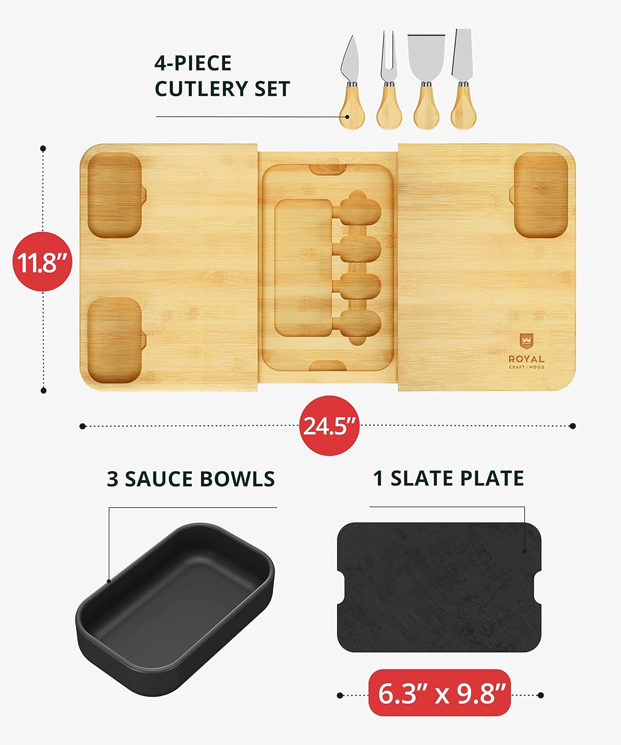 ROYAL CRAFT WOOD Premium Bamboo Charcuterie Board Set - Cheese Platter & Serving Tray & Serving Utensils - Perfect Housewarming Gift, Wedding, Bridal Shower Gift - Ideal for Entertaining and New Home