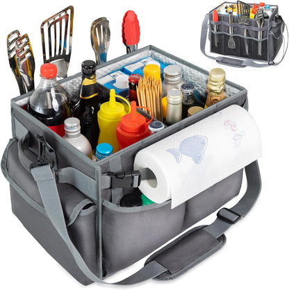 FREECOLSH Black Waterproof Caddy, 16" x 11" x 11", with Detachable Strap and Shoulder Pad for Carrying Utensils and Camping Supplies