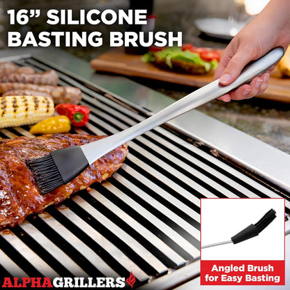 Alpha Grillers Grilling Accessories - BBQ Accessories Grill Set with Spatula, Fork, Brush & Tongs - Outdoor Barbecue Utensils Fathers Day Gift for Dad Husband Men Him Boyfriend