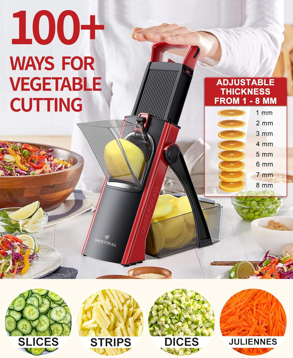 ONCE FOR ALL Upgrade Safe Mandoline Slicer Plus, Biger Size, Adjustable Vegetable Food Chopper Potato Fries Cutter, Detachable Blade, Kitchen Chopping Artifact, Gift (SkyBlue)