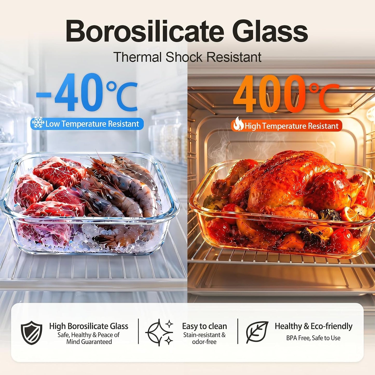 8 Pack Glass Meal Prep Containers with Lids, Glass Food Storage Containers with Snap Locking Lids, Airtight Lunch Containers for Microwave, Oven, Freezer and Dishwasher BPA Free (Green)