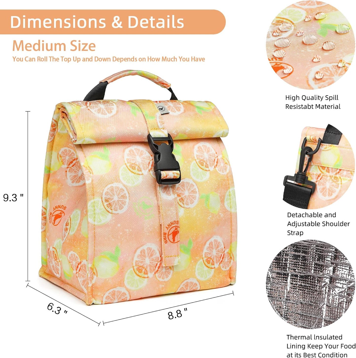 SUNNY BIRD Insulated Lunch Bag Pink Lunch Box Small Cooler Bag for Women, Girls, Adults and Teens (Pink)
