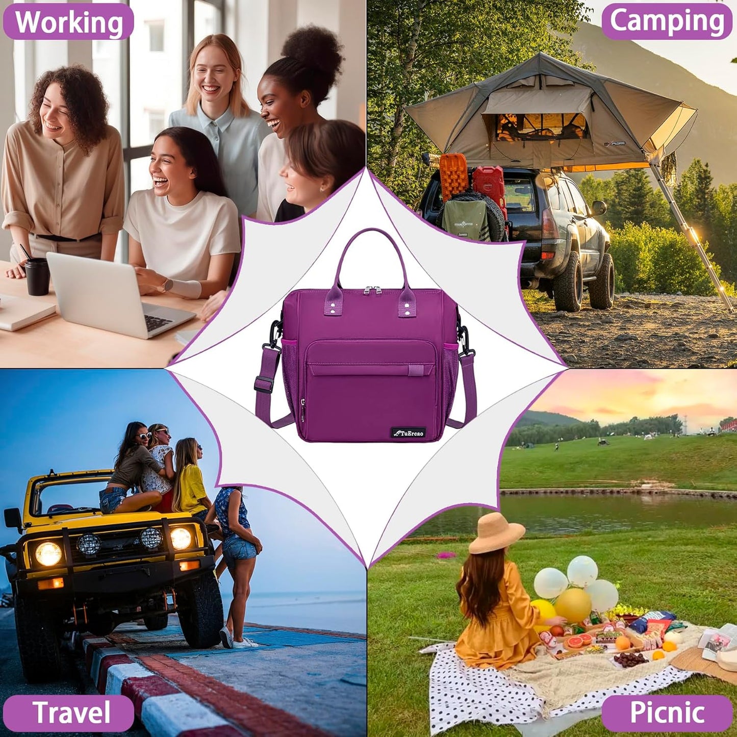TuErCao Small Lunch Bag Lightweight Insulated Lunch Box for Women Work Portable Soft Cooler for Picnic Travel Road Trips, Loncheras para Mujer, Black