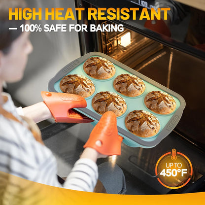 Silicone Muffin Pan, 12 Cups Non-Stick Cupcake Pan, Food-Grade BPA-Free Muffin Tin, Oven-Safe 450 °F, Reinforced Steel Frame, Easy-Grab Handles, Quick-Release 2.3" Baking Molds for Mini Treats