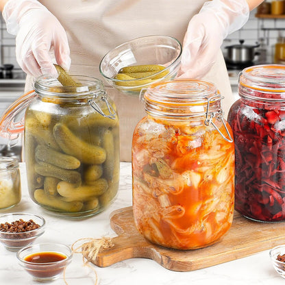 [UPGRADE] 2 Pack Square Super Wide Mouth Airtight Glass Storage Containers with Lids, 1.1 Gallon Glass Jars with 2 Measurement Marks, Canning Jars with Leak-proof Lid for Kitchen (Spare Gasket)