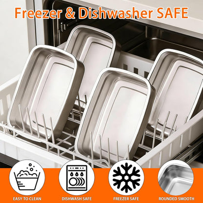 10PCS 50oz Stainless Steel Food Storage Containers with Airtight Lids, 1500ml Reusable Metal Meal Prep Container for Picnic Travel, Stackable Kitchen Lunch Snack Box, Freezer & Dishwasher Safe