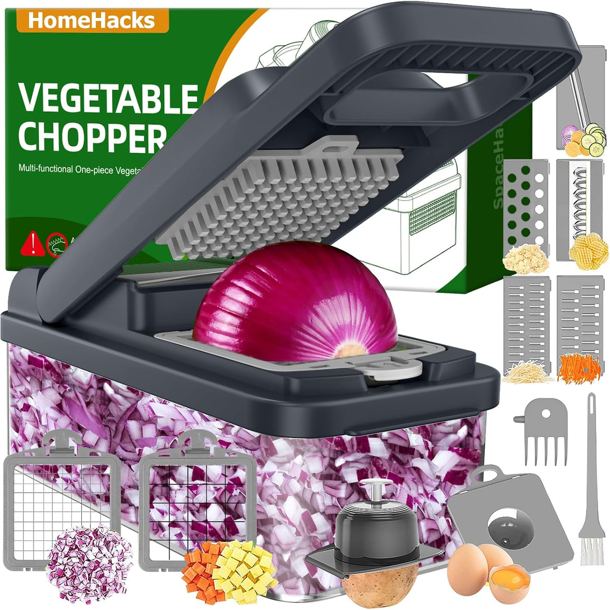 HomeHacks Veggie Chopper Vegetable Cutter, 12 in 1 Kitchen Gadget, Green