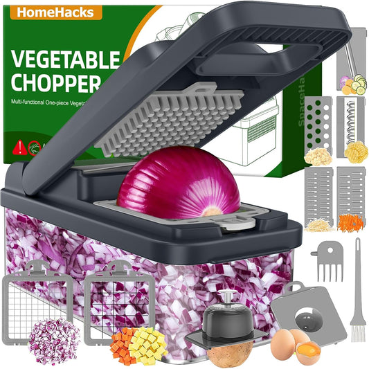 HomeHacks Veggie Chopper Vegetable Cutter, 12 in 1 Kitchen Gadget, Green