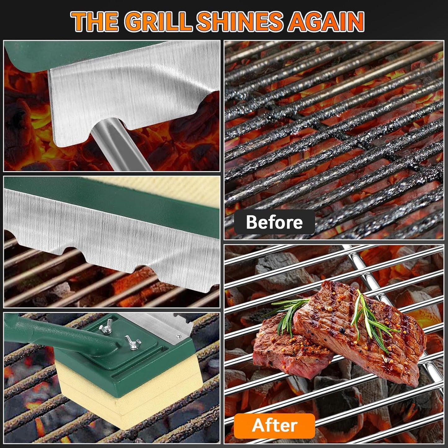 Grill Brush Bristle Free with Scraper,22" Long Steam Grill Brush for Outdoor Grill,Replaceable Cleaning Head,Ideal BBQ Gifts for Men Dad