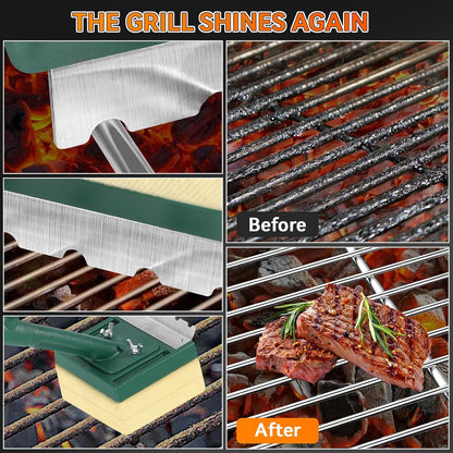 Grill Brush Bristle Free with Scraper,22" Long Steam Grill Brush for Outdoor Grill,Replaceable Cleaning Head,Ideal BBQ Gifts for Men Dad