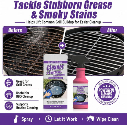 Cleaner and Degreaser for Grill, Fast-Acting Heavy-Duty Grill Degreaser Spray, BBQ Grill Cleaner for Outdoor Grills, Grease Remover for Grates, Smoky Stains and Kitchen Cleaning (3 PCS)