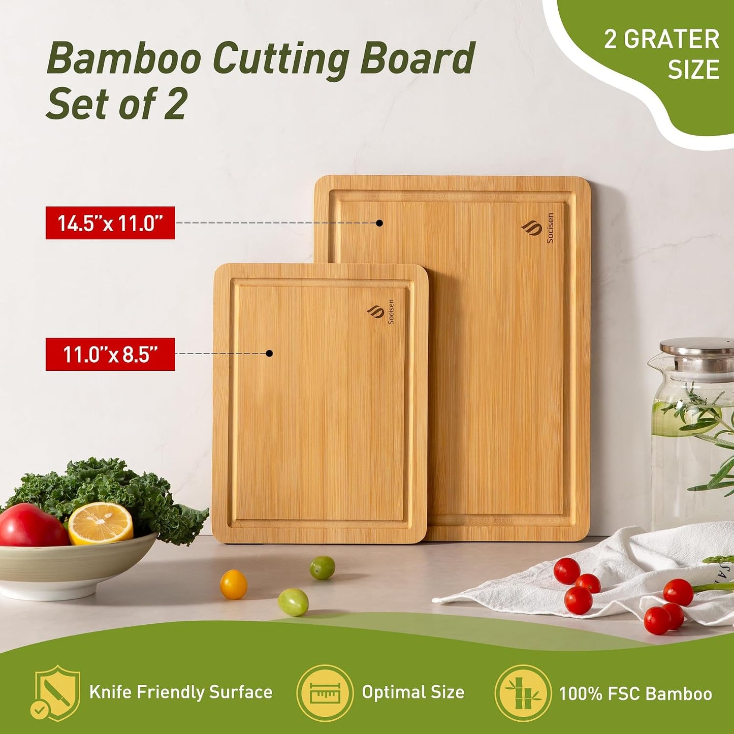 3 Packs Bamboo Cutting Board Set with Non Slip Feet and Over Sink Nice Solid Thick Wood Juice Groove Chopping Board Extra Large Big Small Best Hardwood Kitchen Counter Organic Vegetable