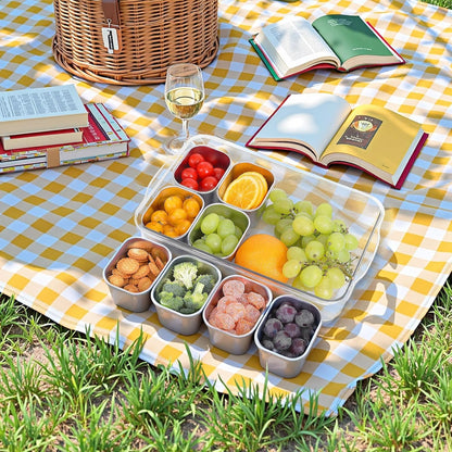Snackle Box Container, 304 Stainless Steel Snack Containers, Snacklebox, Divided Serving Tray with Lid and Handle, Portable Snack Tray for Beach, Road Trip, Picnic, Boat Days, Ball Games and Pool