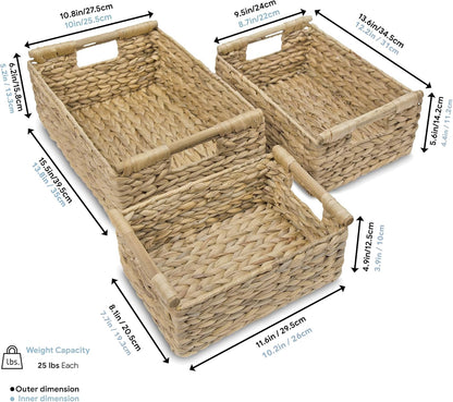 VATIMA Water Hyacinth Storage Baskets with Large Open-Front for Kitchen, Decorative for Living Room, 13.4” x 9.5” x 5.5”, 2 Pack