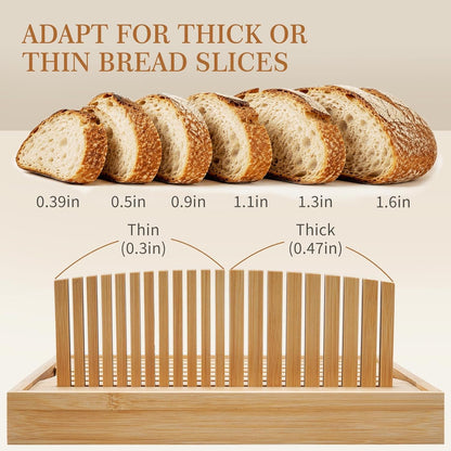 Bread Slicing Guide, Bamboo Bread Slicing Guides with Adjustable Width, Crumb Catcher & Serve Tray for Homemade Bread Cut