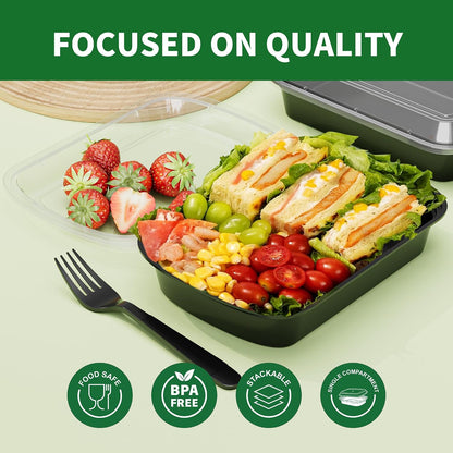 Meal Prep Containers, 50 Pack 58oz (100-Piece) Disposable Take Out Food Storage Containers with Leakproof Lids, Large Plastic To Go Lunch Boxes, BPA Free, Microwave/Dishwasher/Freezer Safe