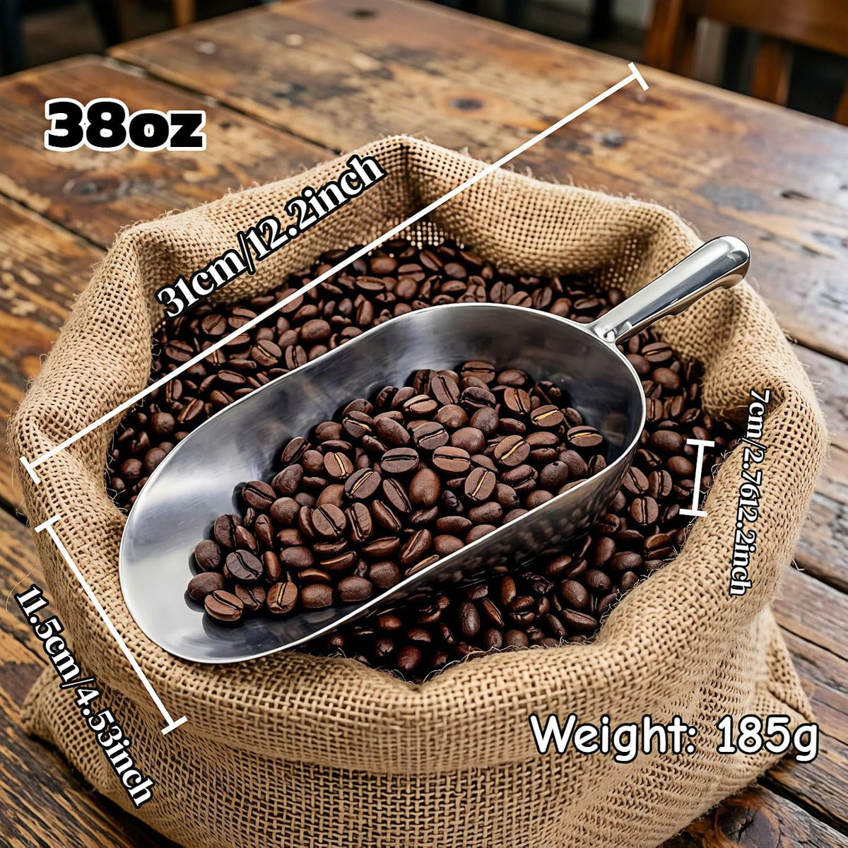 24oz Ice Cube Endurance Scoop, Cast Aluminum Shovel, Kitchen Utility Scoops With Finger Groove Handle, Ideal for Ice Cube, Coffee, Bean, Food, Candy, Flour, Popcorn Rust Free - Silver