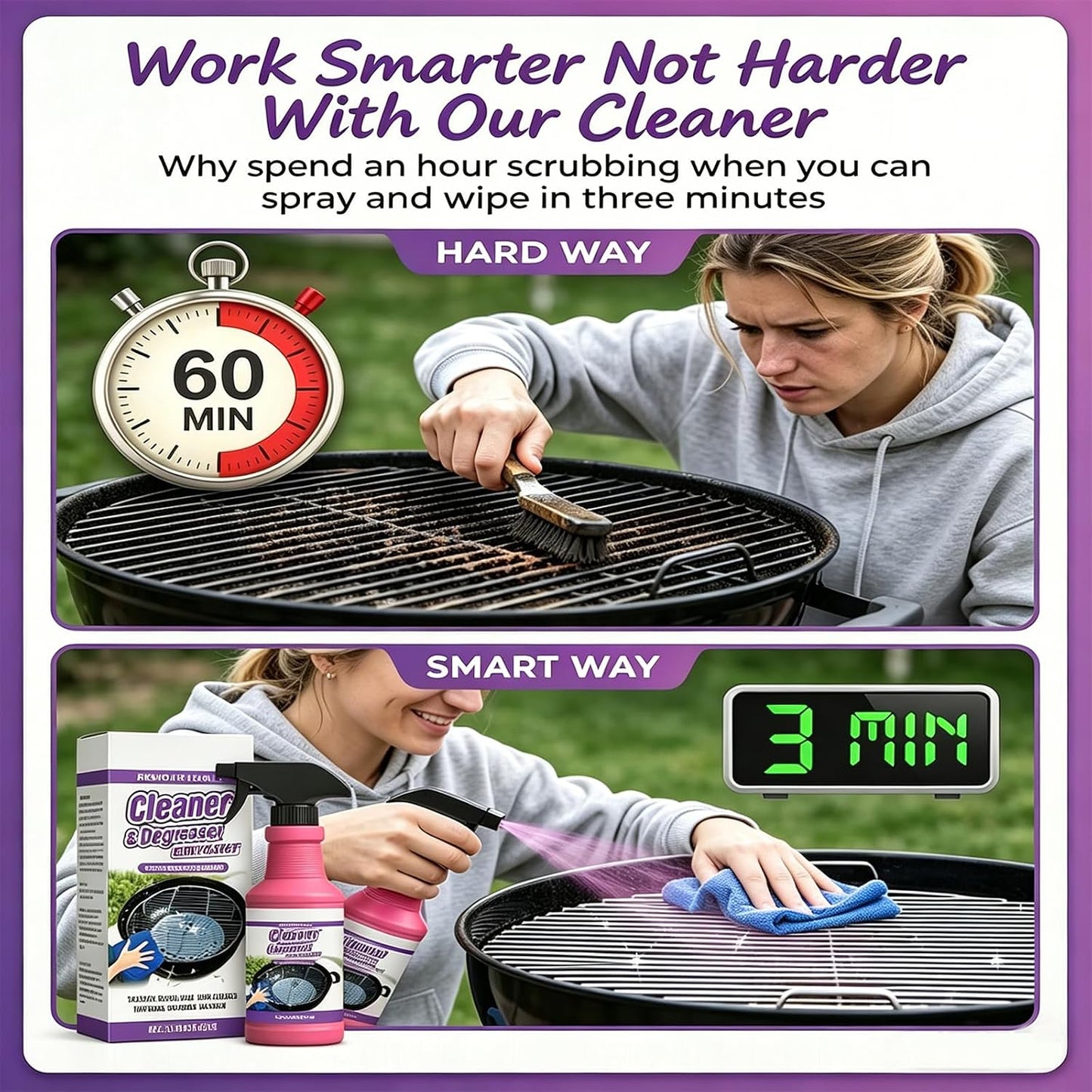 Fast-Acting Heavy-Duty Grill Degreaser Spray, BBQ Grill Cleaner Spray, Grill Cleaner for Outdoor Grills, Heavy Duty Degreaser Cleaner Spray, Fast-Acting Degreaser for Stubborn Stains (1)