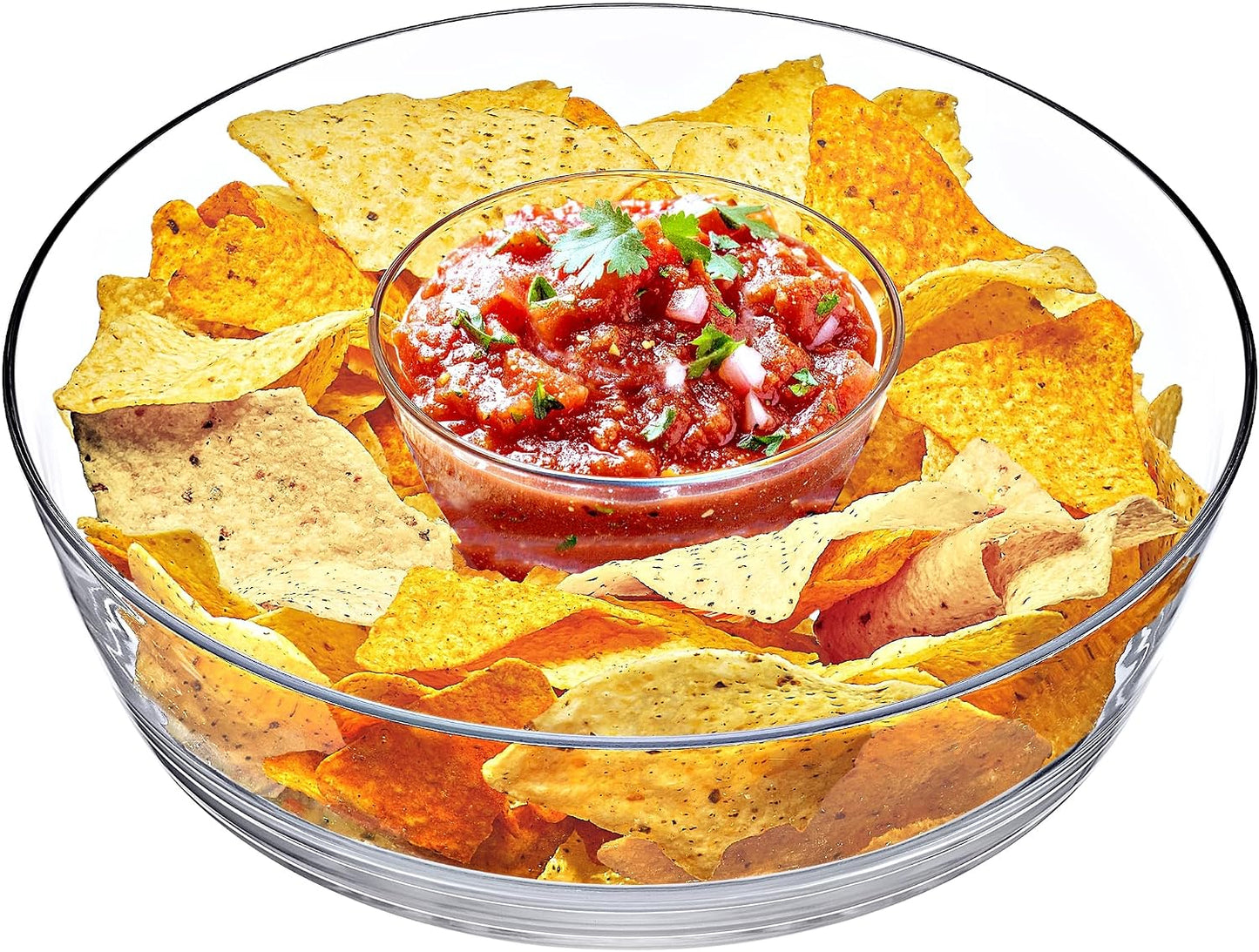 Amazing Abby - Charlie - Plastic Chip and Dip Bowl, Clear Serving Platter, Unbreakable Party Appetizer Tray, BPA-Free, Dishwasher-Safe, Great for Chips, Salsa, Veggies, Snacks, and More