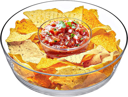 Amazing Abby - Charlie - Plastic Chip and Dip Bowl, Clear Serving Platter, Unbreakable Party Appetizer Tray, BPA-Free, Dishwasher-Safe, Great for Chips, Salsa, Veggies, Snacks, and More