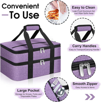 Insulated Casserole Carrier, Portable Casserole Carrier for Hot or Cold Food Lunch Tote Warmer or Cooler Bag, Lasagna Lunch Bag for Potluck Parties- Fits 9" x 13" Baking Dish-Charcoal Grey
