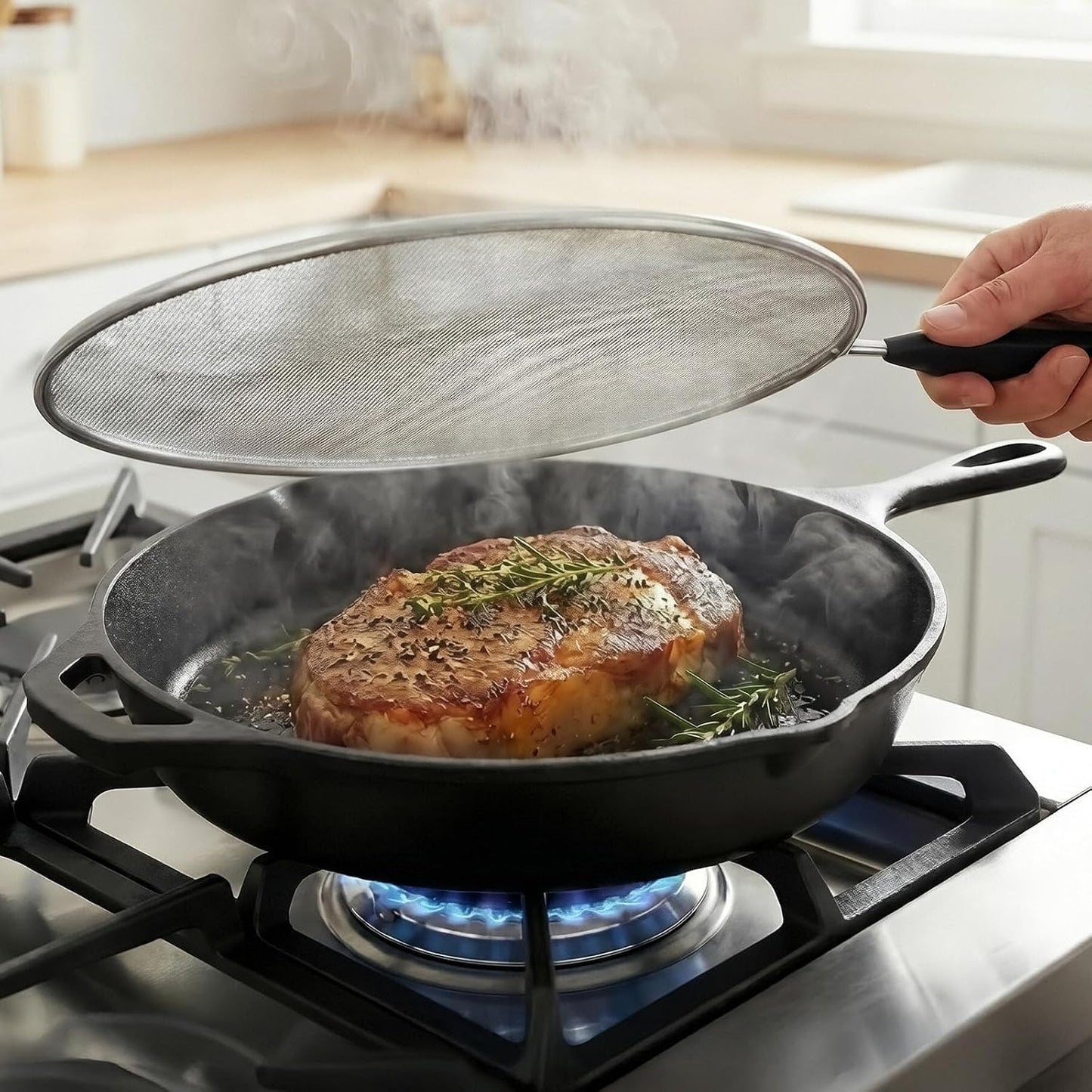 2-Pack Splatter Screen for Frying Pan - 8'' 10'' Stainless Steel Grease Splatter Guard - Cover Oil Splash when Sizzling Bacon - Fine Mesh Cover, Splatter Screen for Frying Pan, Cooking Pots