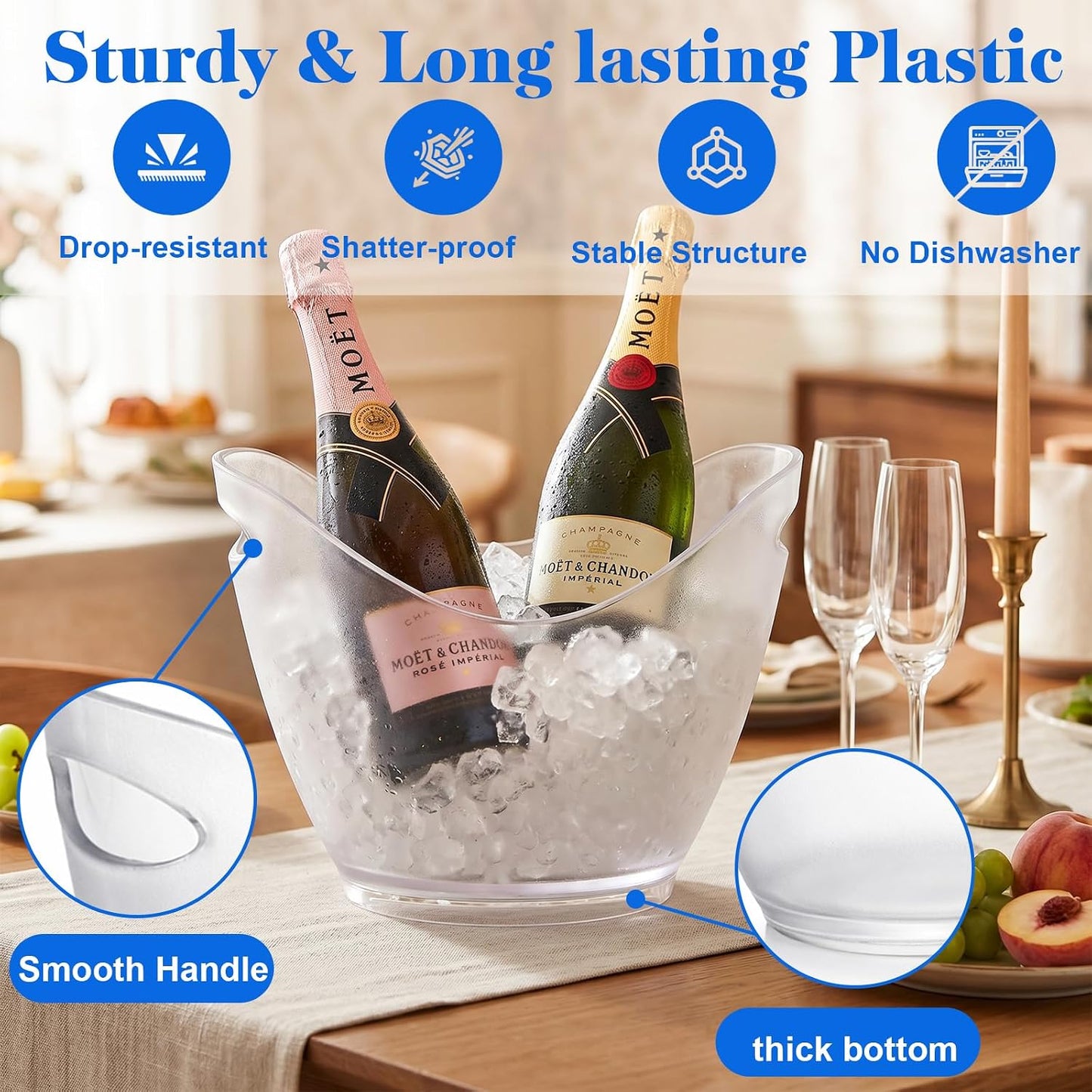 Yesland Ice Bucket, Clear Acrylic 3.5 Liter Storage Tub, Beer Bucket Beverage Chiller Bin for 2 Wine, Champagne Bottles, Beer Bottles