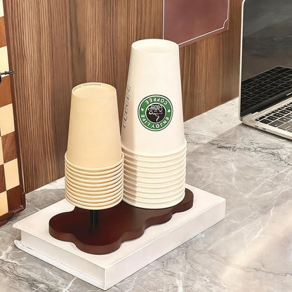Wood Disposable Cup Dispenser for Countertop | Stylish Bathroom Cup Holder - Perfect for Plastic Mouthwash Cup Storage Organizer,Coffee Paper Cups and Kitchen,Take Out Cup Carriers for Party