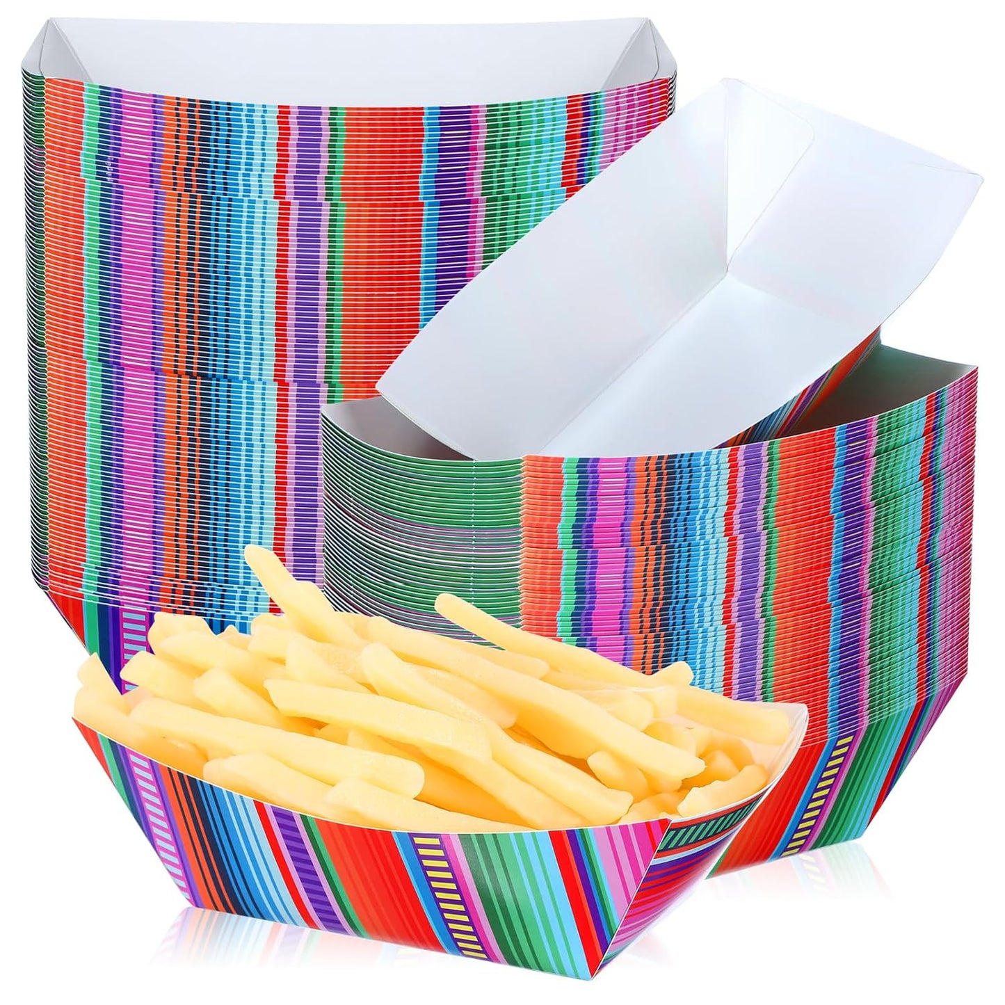 Engrowtic 100 Pcs Fiesta Mexican Nacho Trays Disposable Food Trays Taco Boats for Candy Hot Dog Cinco De Mayo Birthday Party Supplies (3 lb)