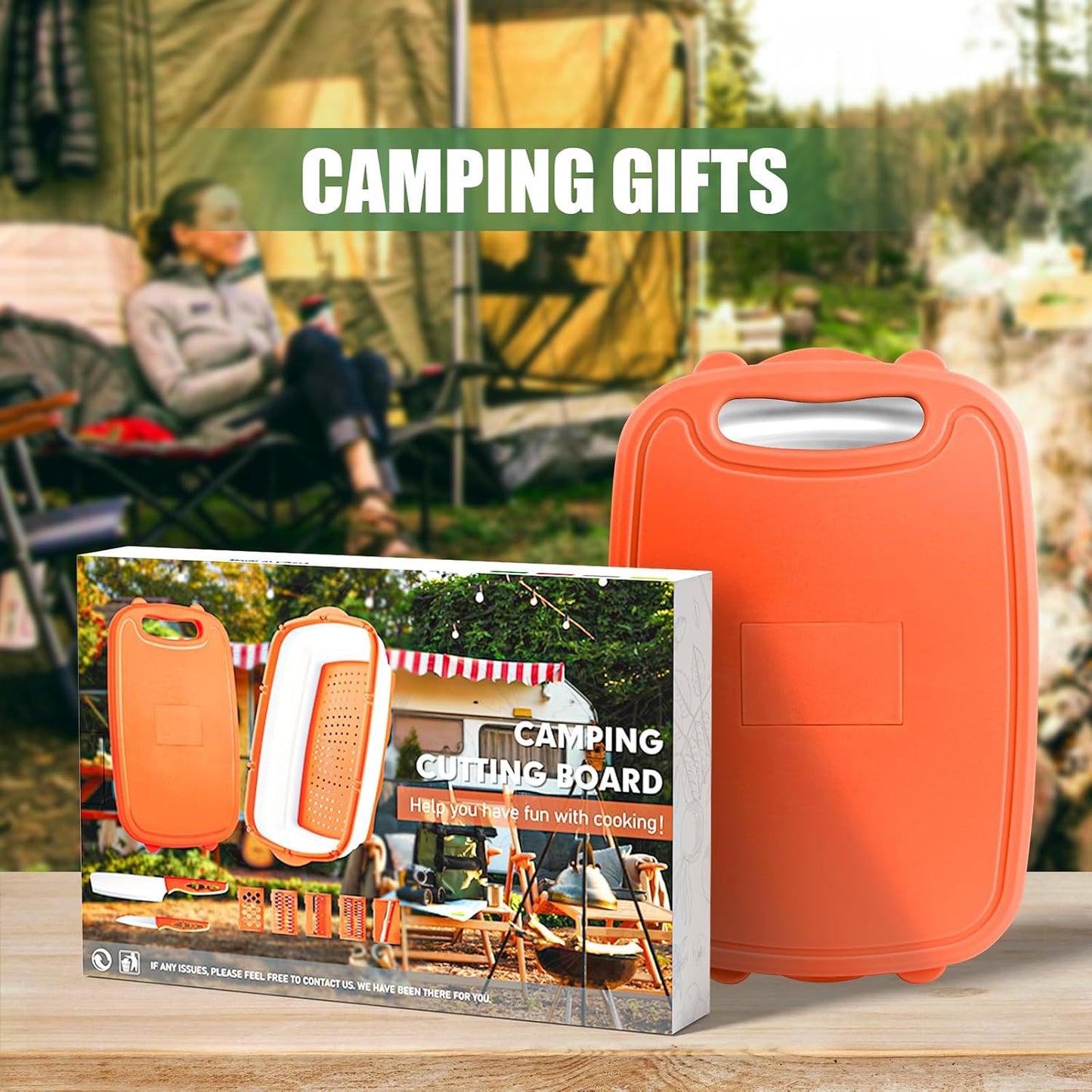 9-in-1Collapsible Cutting Board with Colander Wash Basket Camping RV Gift