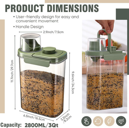 Maxdot 2 Pcs Bird Seed Storage Container 3 Qt/2.8 L with Tight Lids Airtight Cup Pet Food Storage Measuring Containers Lids with Pouring Spouts for Macaws African Grey Cockatoos (Beige)